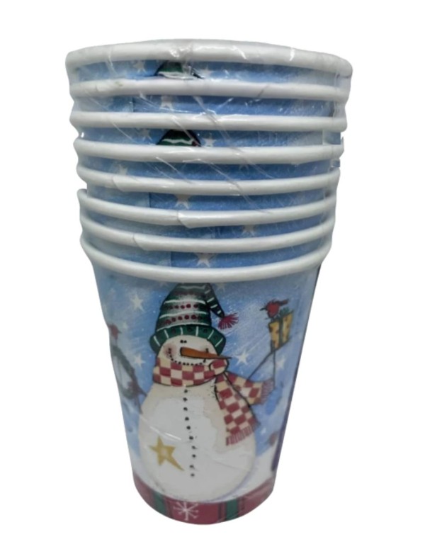Bicchieri Di Carta Natalizi Con Pupazzo Di Neve 8pz 200ml