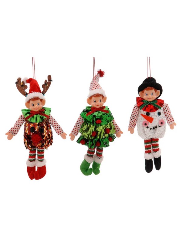 Addobbo Albero Di Natale Elfo Con Costume Natalizio 24cm