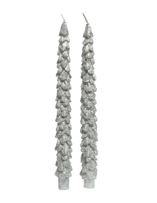 Christmas Candle Silver With Glitter Christmas Tree 25cm 2Pcs