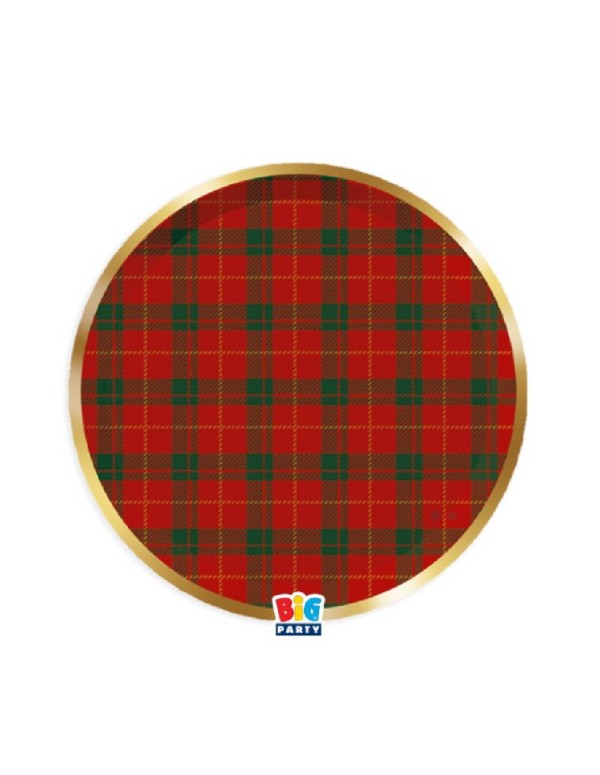 Piatti Piani Natalizi Di Carta Tartan Gold 22cm 6pz