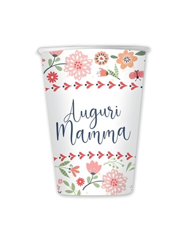 Bicchieri Di Carta Floreali Auguri Mamma 250cc 8pz