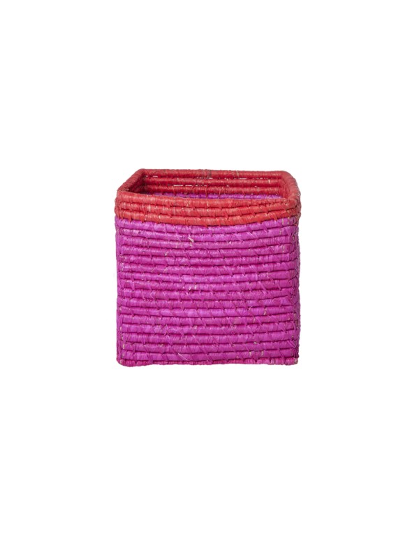 Rice Square Basket Raffia Fuchsia 20cm