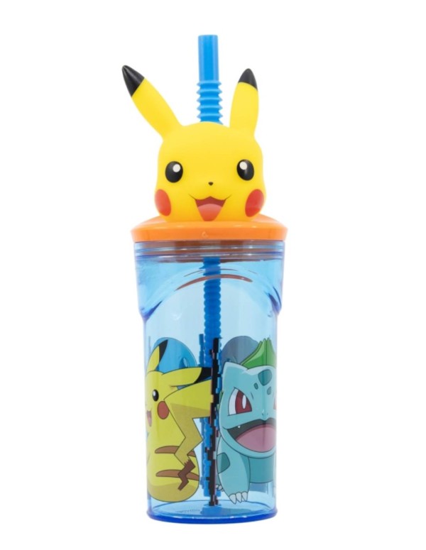 Bicchiere Borraccia Con Cannuccia Pokémon Pikachu 3D 360ml