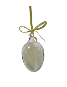 Uovo Vetro Con Piume Gialle Decorazione Pasqua