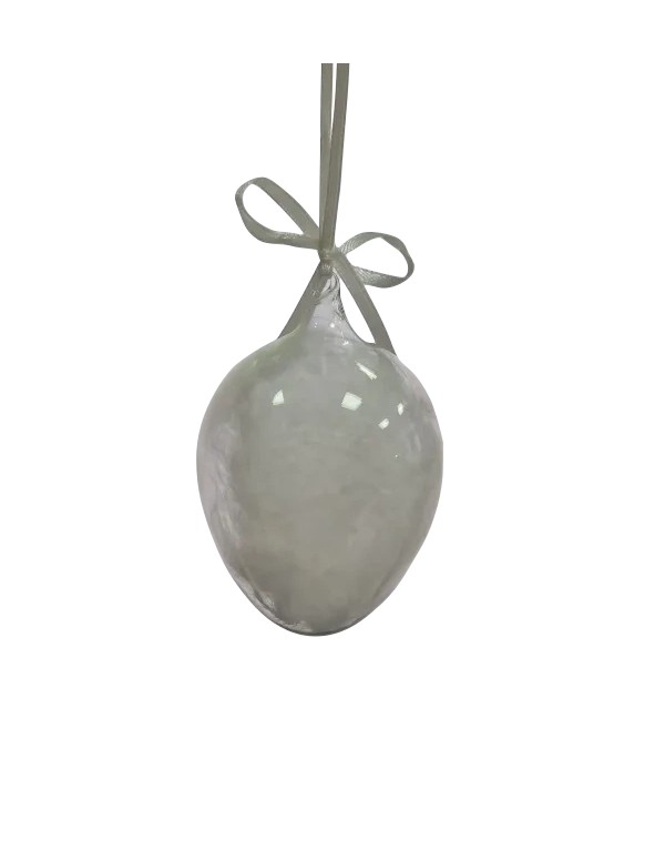 Glass Egg With White Feathers Easter Dec