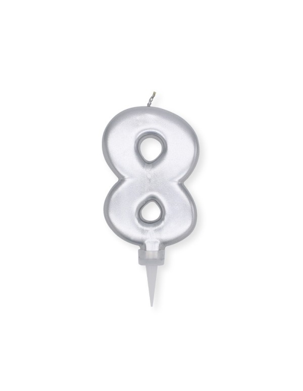 Candelina Di Compleanno In Cera Plump Argento Metal 10cm