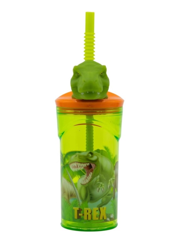 Bicchiere Borraccia Con Cannuccia Dinosauro 3D 360ml