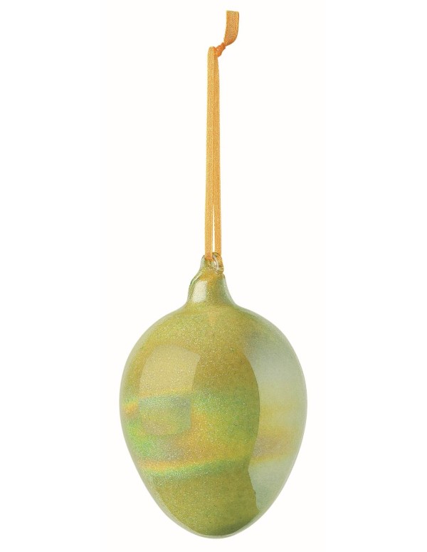 Uovo Di Pasqua Decorativo In Vetro Giallo 9cm