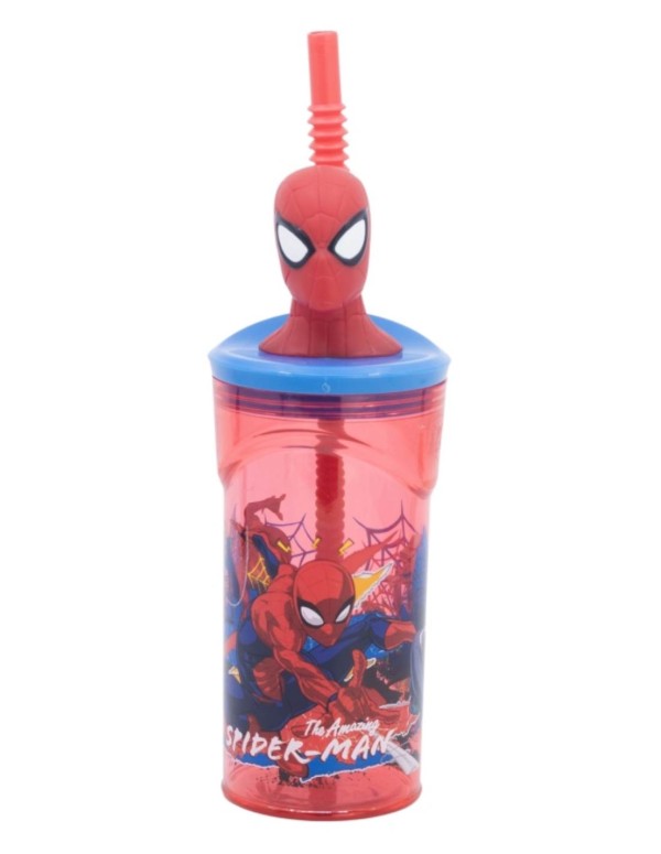 Bicchiere Borraccia Con Cannuccia Spiderman 3D 360ml
