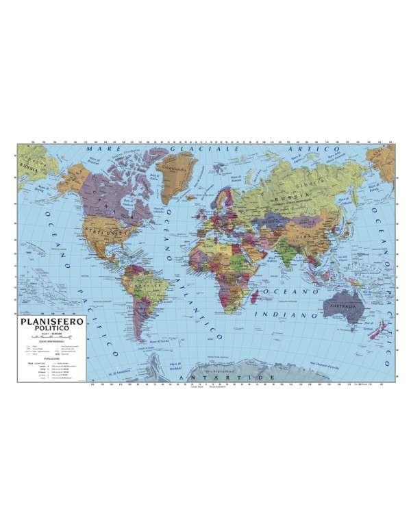 Carta Geografica Murale Planisfero Politica-Fisica 100x140cm