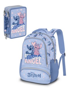 Disney Stitch E Angel School Pack Ovetto Più Astuccio Completo 3 Zip