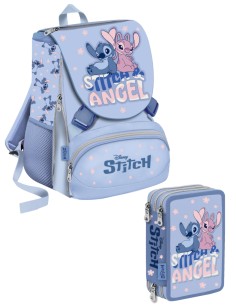 Disney Stitch E Angel School Pack Estensibile Più Astuccio Completo 3 Zip