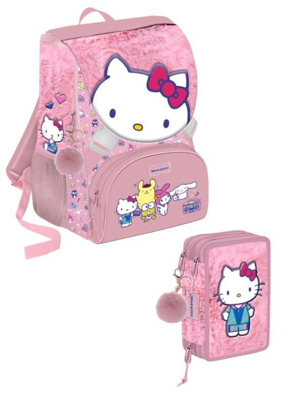 Hello Kitty And Friends School Pack Estensibile In Peluche Più Astuccio Completo 3 Zip