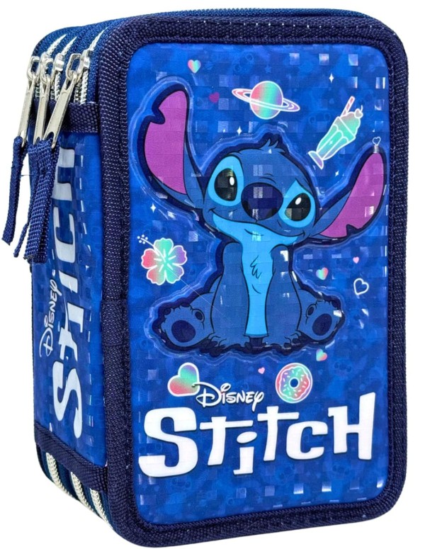 Astuccio Completo 3 Zip Disney Stitch Blu