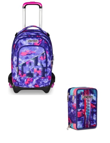 School Pack Trolley Detach Più Astuccio Completo 3 Zip Shady Dye Girl