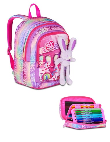 School Pack Zaino Advanced Più Astuccio Completo 3 Zip Fantasys Girl