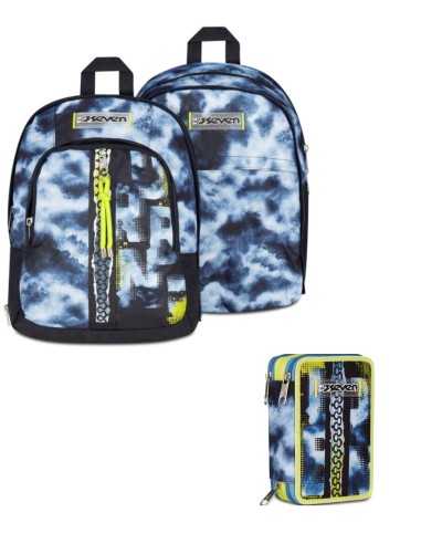 School Pack Zaino Dual Detach Più Astuccio Completo 3 Zip Shady Dye Boy