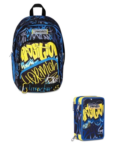 School Pack Zaino Dual Più Astuccio Completo 3 Zip Hidden Spot Boy