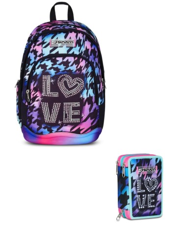 School Pack Zaino Dual Più Astuccio Completo 3 Zip Glow Love