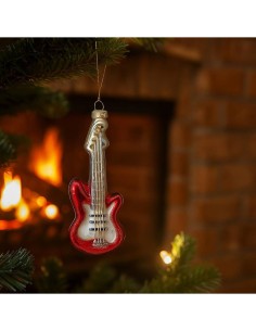 Glass Ornament Guitar Red 15Cm 2