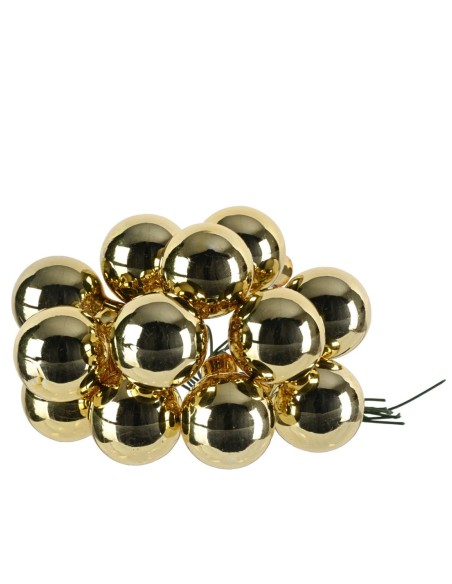 Palline Albero Di Natale In Vetro Grappolo 12pz Oro Lucido 2.5cm