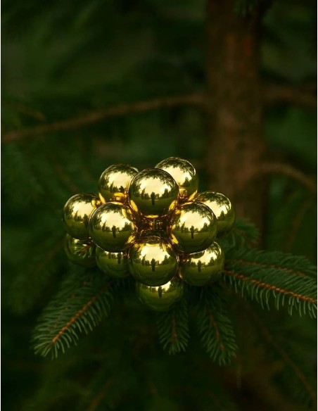 Palline Albero Di Natale In Vetro Grappolo 12pz Oro Lucido 2.5cm