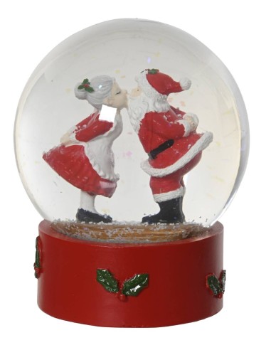 Addobbo Di Natale Palla Di Neve Babbo E Mamma Natale Che Si Baciano 12cm