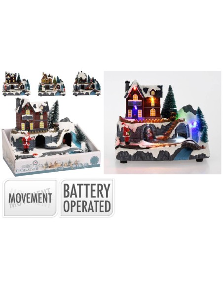 Christmas Music Box Snowy Village With LED Lights 18cm