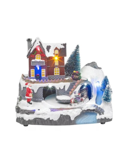 Christmas Music Box Snowy Village With LED Lights 18cm