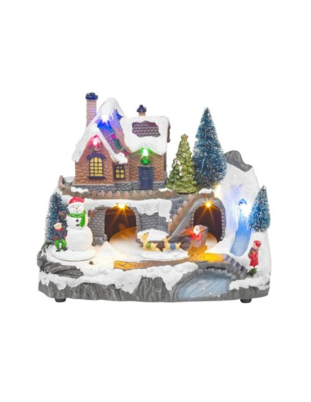 Christmas Music Box Snowy Village With LED Lights 18cm