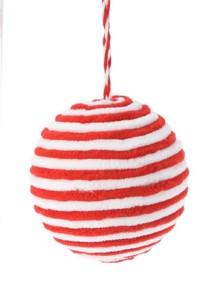 Pallina Albero Di Natale In Tessuto Rosso E Bianco d8cm