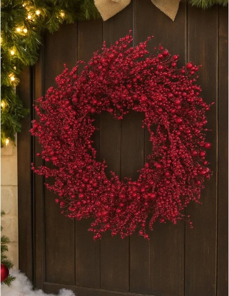 Christmas Wreath With Red Berries 75cm