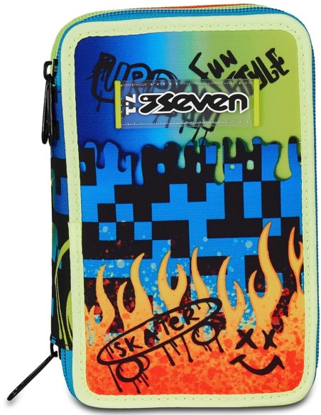 Astuccio Completo 3 Zip Seven Scribbled Flame
