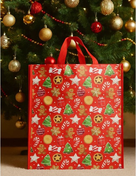 Busta Sacchetto Regalo Natalizia Rossa Decorata 70cm