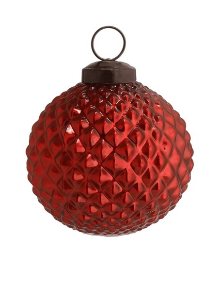 Pallina Albero Di Natale In Vetro Rossa a Rilievo 8cm