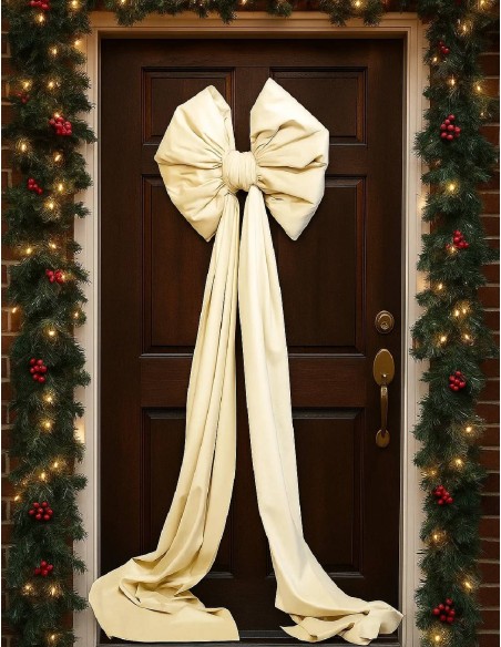 Addobbo Albero Di Natale Fiocco Di Velluto Rosso Con Code 48x180cm