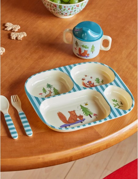 Rice Set Pappa In Melamina Azzurro Foresta Felice 4pz