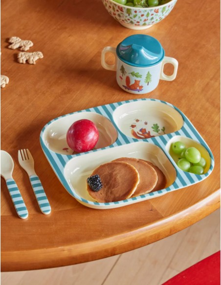 Rice Set Pappa In Melamina Azzurro Foresta Felice 4pz