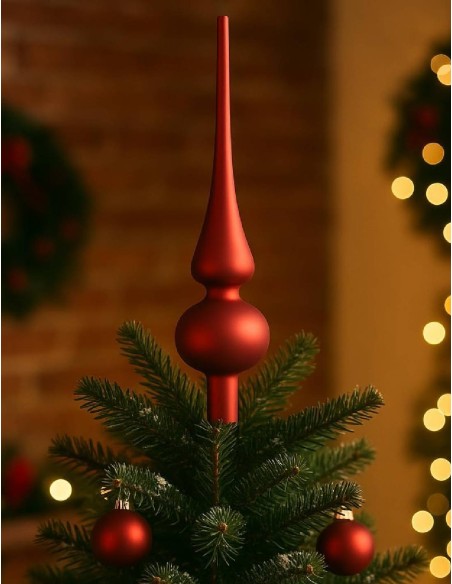 Christmas Tree Topper Glass Red Matte 26cm