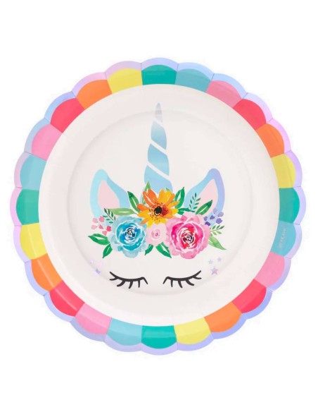 Piatto Di Carta Unicorno Rosa Iridescente 23cm 6pz