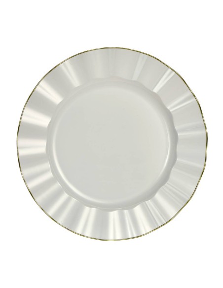 Set of 10 White Wavy Plates with Gold Rim 26cm