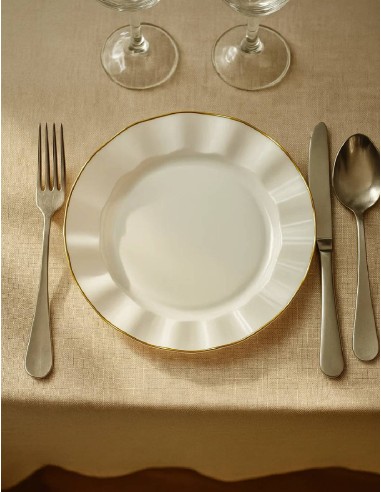 Set of 10 White Wavy Plates with Gold...