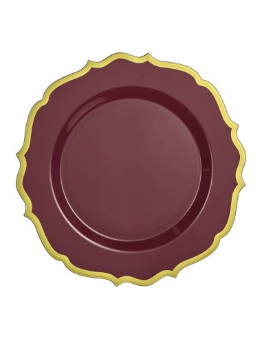 Set 10pz Piatti In Plastica Bordeaux...