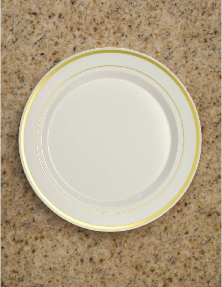 Set 10pz Piatti In Plastica Bianchi Bordo Dorato 26cm