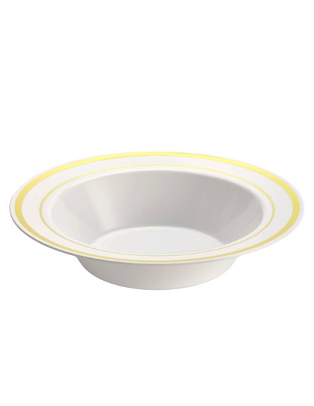 Set 10pz Ciotola In Plastica Bianca Bordo Dorato 355ml