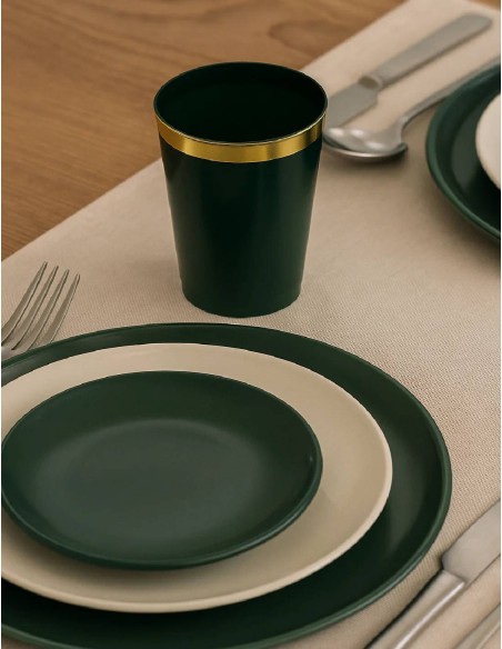 Set 20pz Bicchieri In Plastica Verdi Bordo Dorato