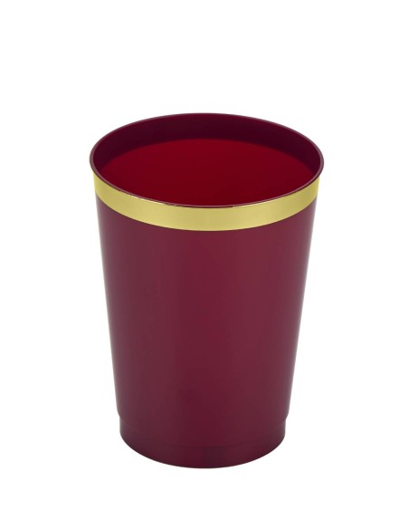 Set of 20 Burgundy Plastic Cups with Gold Rim