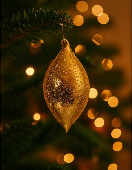 Christmas Tree Bauble Olive-Shape Gold Glass 13cm