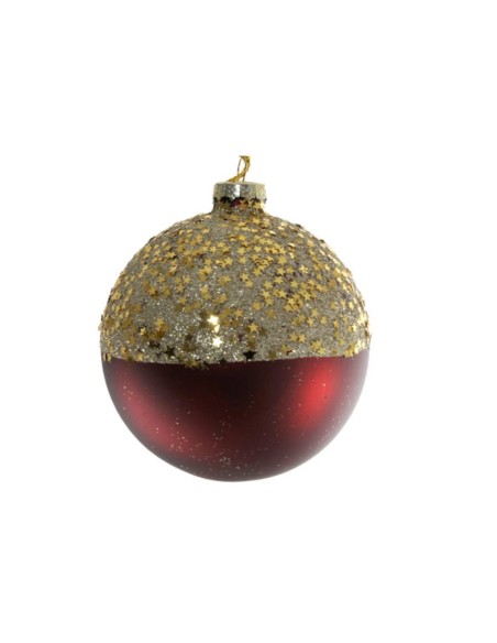 Burgundy and Gold Stars Christmas Tree Ornament 8cm