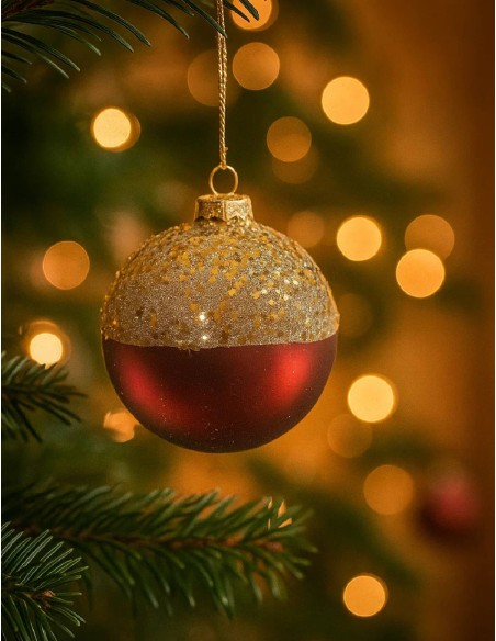 Burgundy and Gold Stars Christmas Tree Ornament 8cm